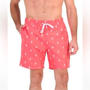 Onia Charles 7 Mens Swim Trunks Bright Coral Pineapple Embroidery MSB08-37 S